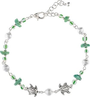 ANKLET/Green Beaded Turtle