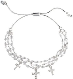 BRACELET/Faux Pearl Cross - S