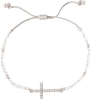 BRACELET/Prl Cross - Slv Slide