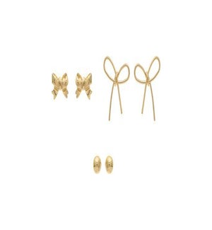 EARRINGSET/Gold Bows & Ball