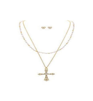 NECKLACESET/Faux Pearl Cross