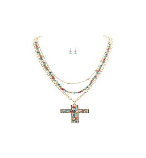 NECKLACESET/Beaded Cross Layer