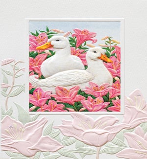 TY/White Ducks in Pink Lilies