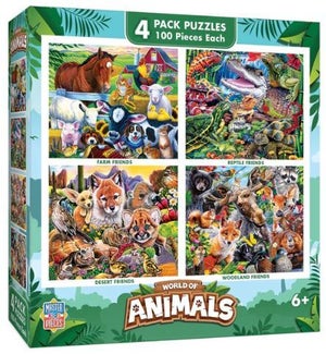 PUZZLE/100PC Animals 4pk