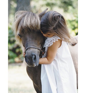 ED/Girl hugs brown pony