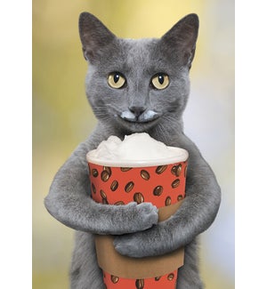 TY/Cat holding cup of coffee