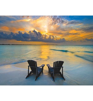 RO/Chairs on shore at sunset