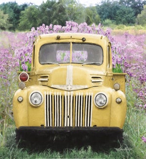 MAGNET/Yellow pickup w/flowers