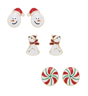 EARRINGSET/Snowman Bear 3pc