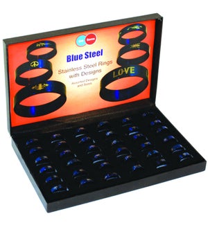 Blue Stainless Steel Ring - 36pcs