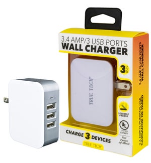 3.4 Amp 3 USB Ports Wall Charger - UL Listed