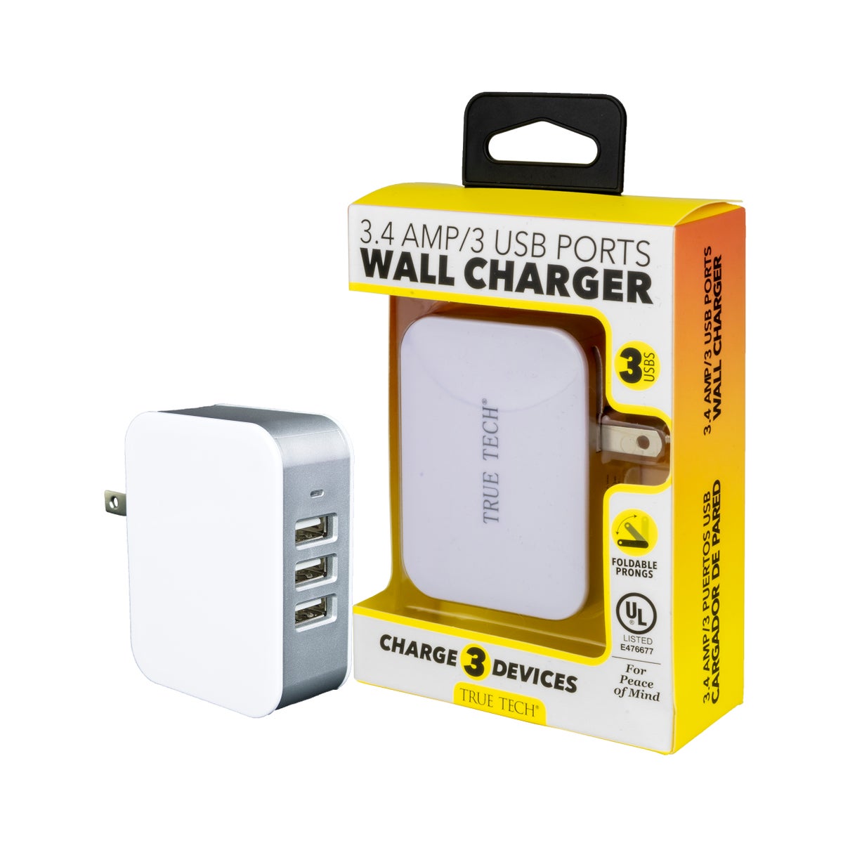 3.4 Amp 3 USB Ports Wall Charger - UL Listed
