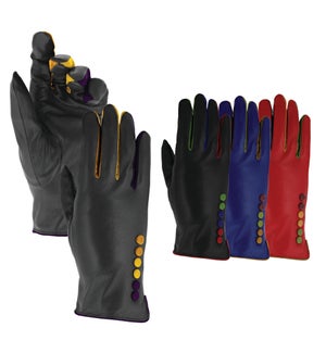 Leather Gloves - Colorful Button Accents