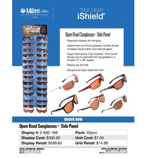 $14.99 Open Road Sunglasses Side Panel - 40pcs
