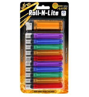 10 Pack + 1 Rolling Light Lighters 12/60