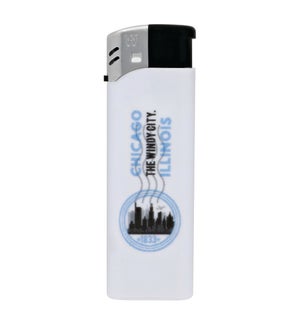 White Electronic Lighter with Chicago Logo