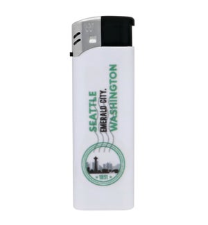 White Electronic Lighter with Seattle Logo