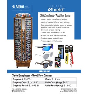iShield Assorted Sunglasses - Wood Floor Display - 219pcs