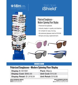 Polarized Sunglasses on 96pc Modern Spinning Floor Display - 96pcs