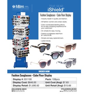 iShield Fashion Sunglasses - 96pc Cube Floor Display - 108pcs