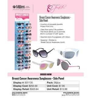 Breast Cancer Awareness Sunglasses Side Panel - 36pcs