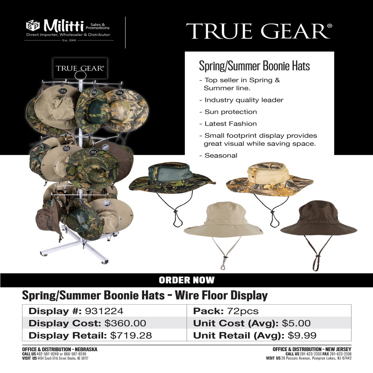 Spring/Summer Sun Hats Wire Floor Spinner- 72pcs - accessories for men  seasonal programs
