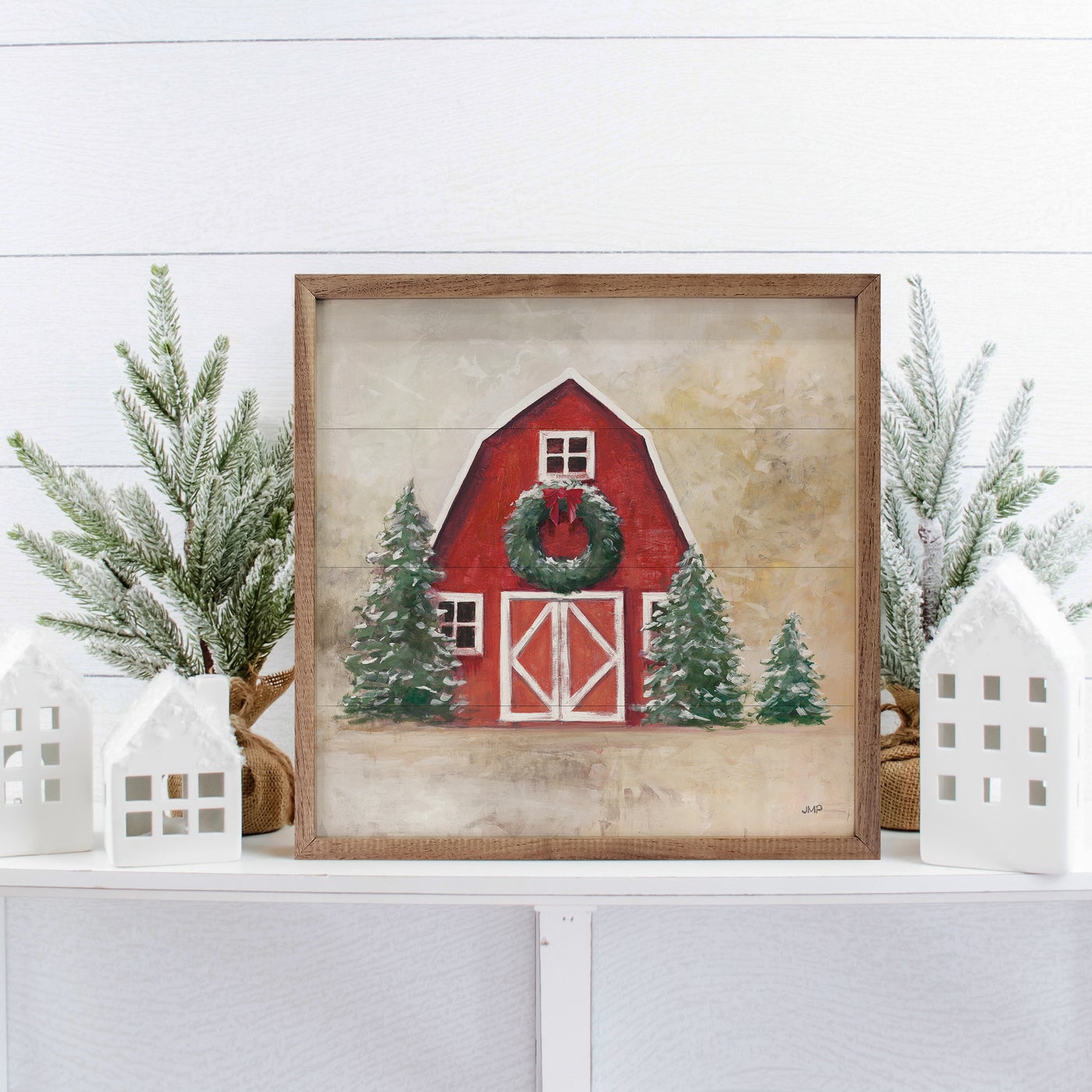 Farmhouse Christmas Red Barn Hanging Kitchen Towels