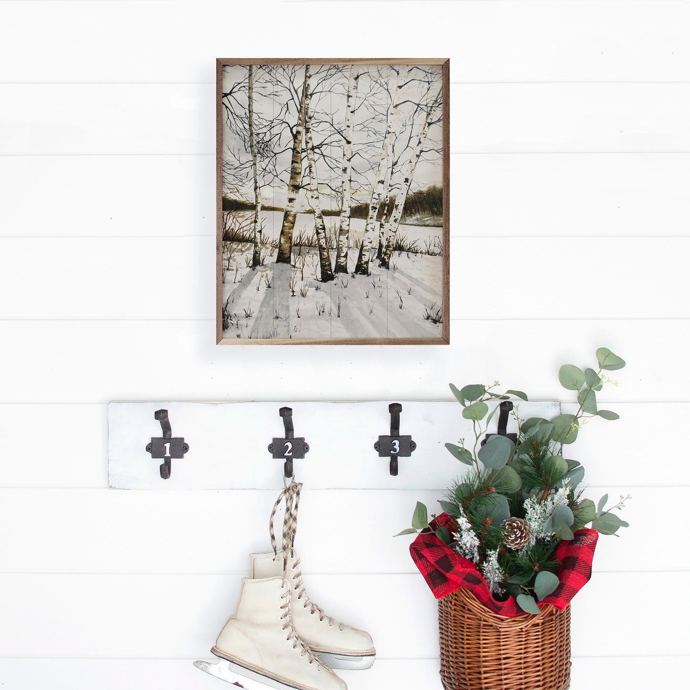 Be still and know, snow on pine branches, framed rustic winter decor p –  The White Birch Studio