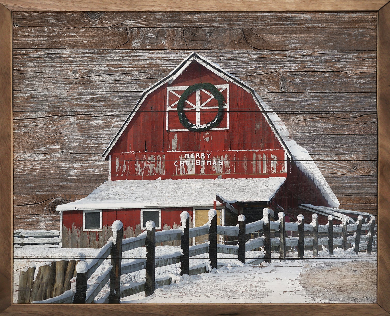 Merry Christmas Barn - christmas walnut frame | Kendrick Home